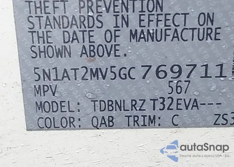 2016 Nissan Rogue Sl z USA, uszkodzony, nr VIN 5N1AT2MV5GC769711